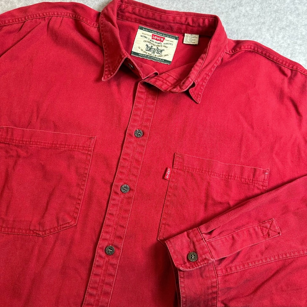 Vintage 90s Levi’s Modern Authentics Shirt Mens XL Red Cotton Work Shirt Taiwan